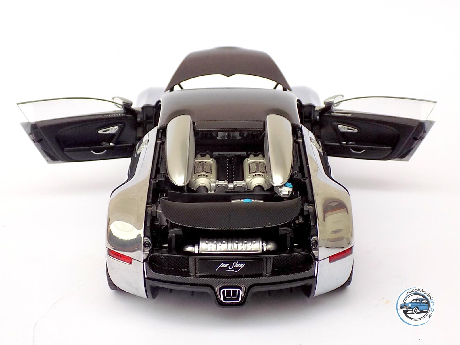 BUGATTI VEYRON 16.4 PUR SANG 2009 BLACK/ALUMINIUM - 1:18 AUTOART – Obrázok 9