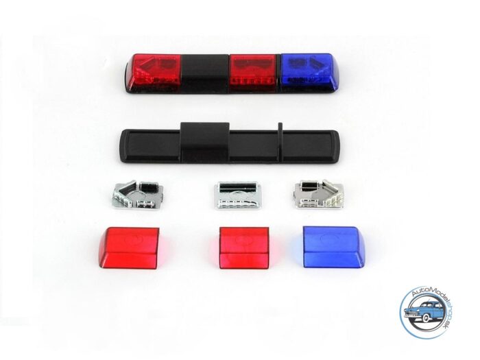 Výstražný maják Tesla Holomý VSL 012 LV − červený | červený | modrý − stavebnica − CAL 1:43