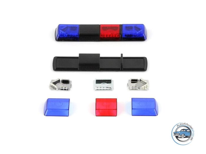 Výstražný maják Tesla Holomý VSL 012 LV − modrý | červený | modrý − stavebnica − CAL 1:43