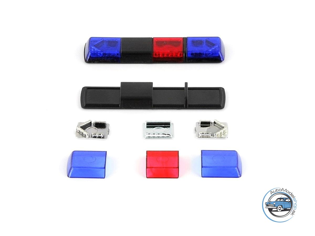 Výstražný maják Tesla Holomý VSL 012 LV − modrý | červený | modrý − stavebnica − CAL 1:43