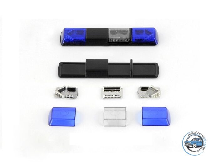 Výstražný maják Tesla Holomý VSL 012 LV − modrý | číry | modrý − stavebnica − CAL 1:43