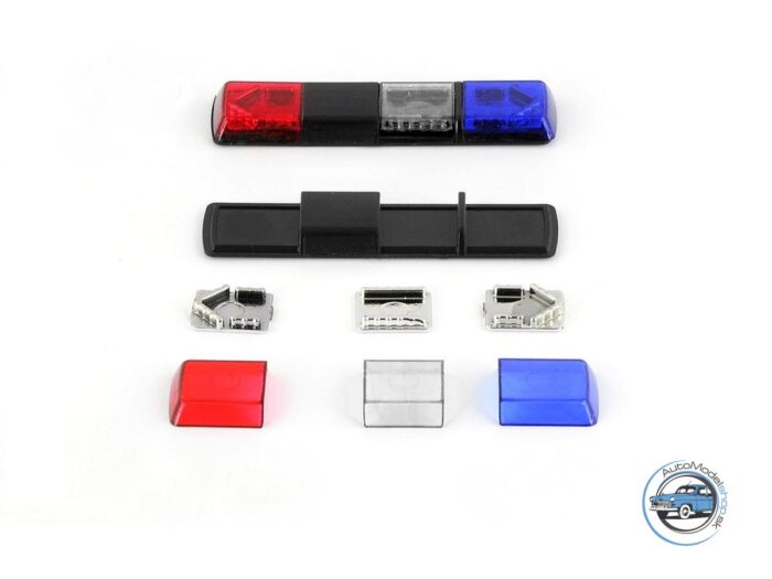 Výstražný maják Tesla Holomý VSL 012 LV − červený | číry | modrý − stavebnica − CAL 1:43