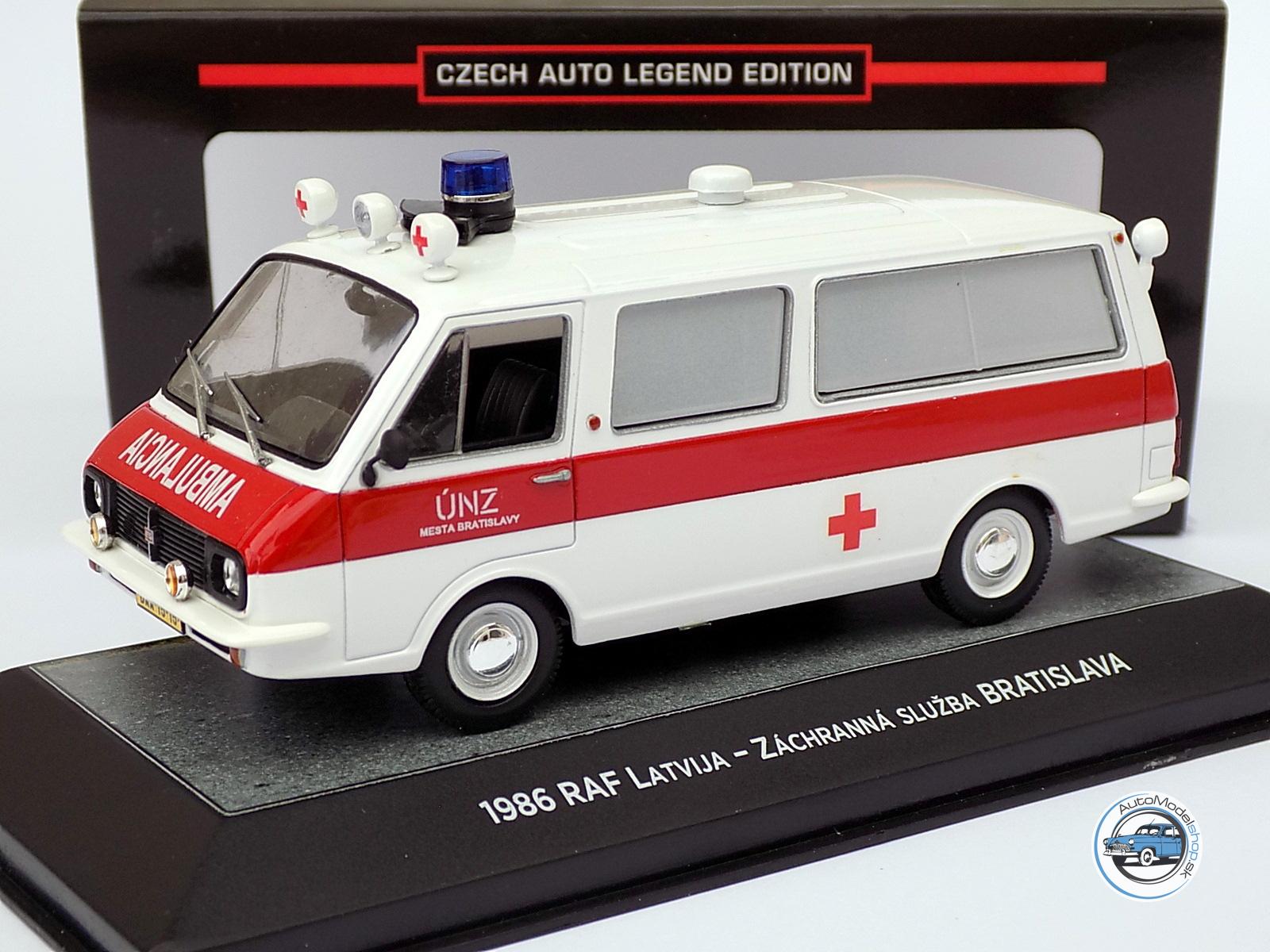 RAF LATVIA ( sanitka - ambulance ) – ZÁCHRANNÁ SLUŽBA KÚNZ BRATISLAVA – 1:43 CZECH AUTO LEGEND