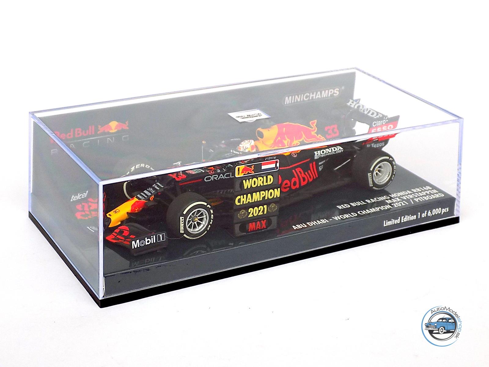 FORMULA F1 : RED BULL RB16B HONDA RA620H TEAM ASTON MARTIN N 33 WINNER ABU DHABI GP WORLD CHAMPION WITH PIT BOARD 2021 MAX VERSTAPPEN - 1:43 MINICHAMPS – Obrázok 5