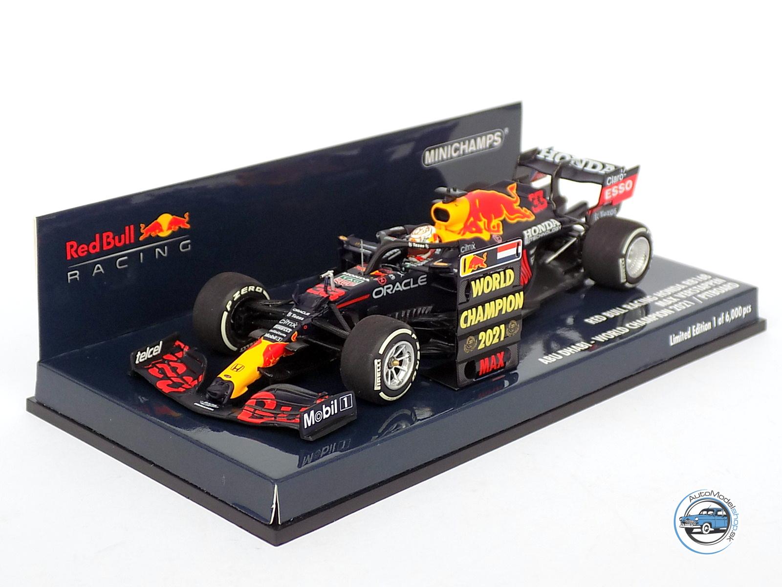 FORMULA F1 : RED BULL RB16B HONDA RA620H TEAM ASTON MARTIN N 33 WINNER ABU DHABI GP WORLD CHAMPION WITH PIT BOARD 2021 MAX VERSTAPPEN - 1:43 MINICHAMPS – Obrázok 2