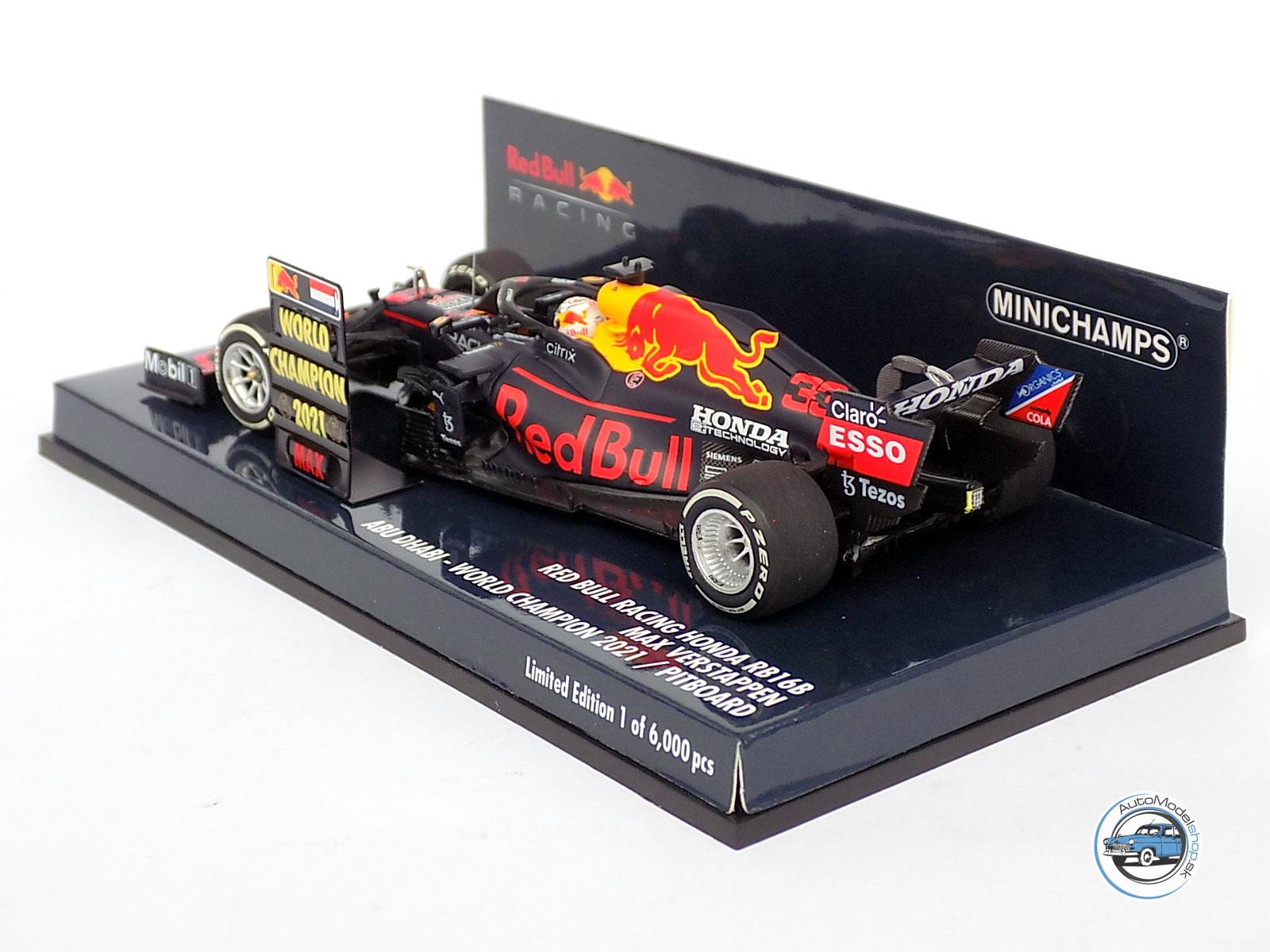 FORMULA F1 : RED BULL RB16B HONDA RA620H TEAM ASTON MARTIN N 33 WINNER ABU DHABI GP WORLD CHAMPION WITH PIT BOARD 2021 MAX VERSTAPPEN - 1:43 MINICHAMPS – Obrázok 3