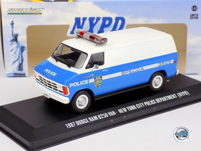 DODGE RAM B250 VAN NEW YORK POLICE DEPARTMENT NYPD - POLICIA USA 1987 - 1:43 GREENLIGHT