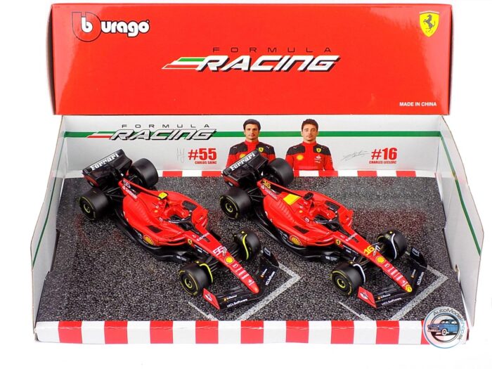 FERRARI SET F1 2X SF-23 TEAM SCUDERIA FERRARI #16 SEZÓNA 2023 CHARLES LECLERC + #55 SEZÓNA 2023 CARLOS SAINZ - 1:43 BBurago