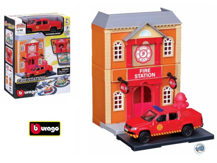 DIORAMA HASIČSKÁ STANICA + VOLKSWAGEN AMAROK 2009 - 1:43 BBURAGO