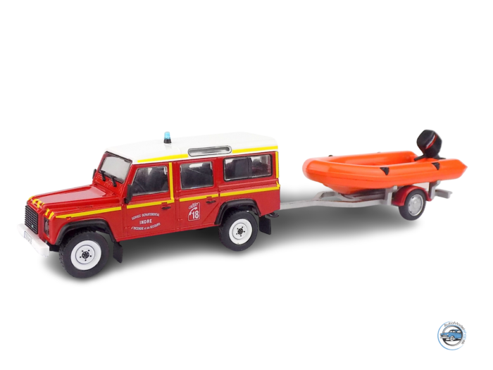 LAND ROVER DEFENDER 130 HASIČI - VODNÝ ZÁCHRANÁRI S ČLNOM 1986 - 1:43 DeA