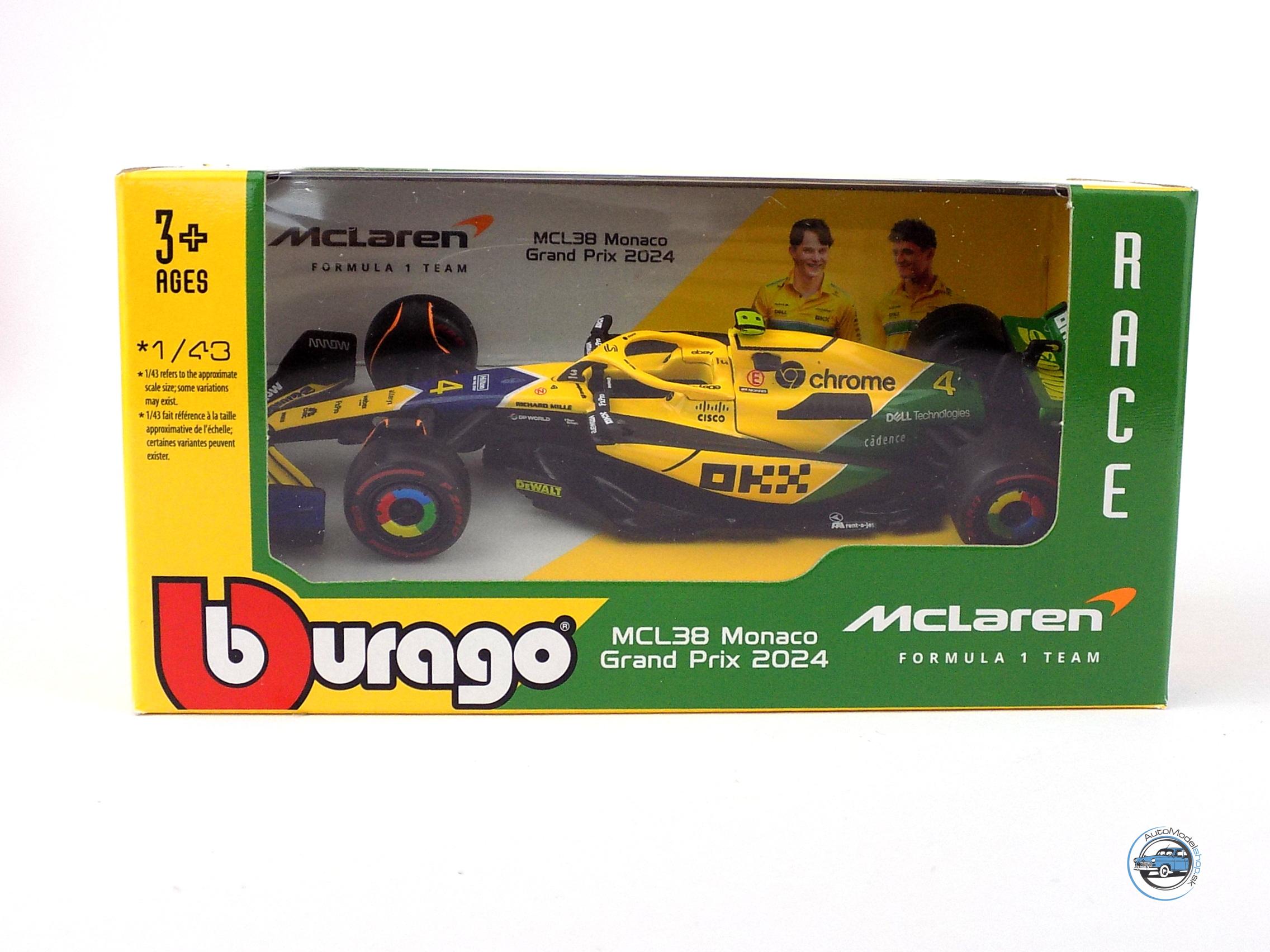McLAREN F1 MCL38 TÍM MCLAREN N 4 4. VC MONAKA (30. VÝROČIE SENNY) 2024 LANDO NORRIS - 1:43 BBURAGO – Obrázok 4